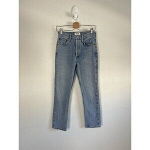 Agolde Riley High Rise Straight Crop Jeans Denim Sz 25 Light Blue 90 Button Fly